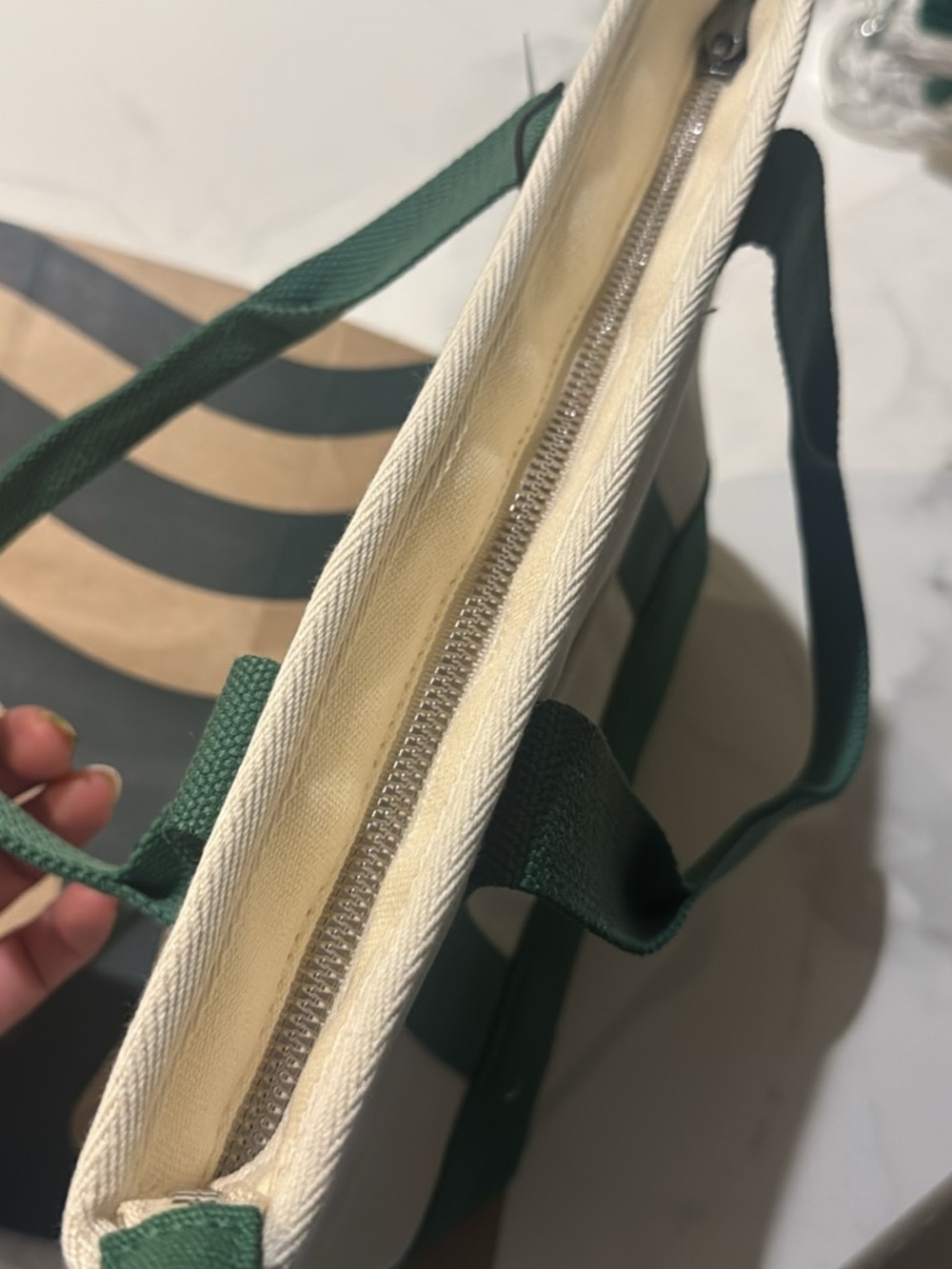 Starbucks x Peanuts Cream and Forest Green Canvas Tote - Picture 5 of 5